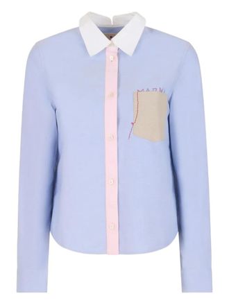 Marni contrast-collar oxford shirt - women - Cotton - 46 - Blue