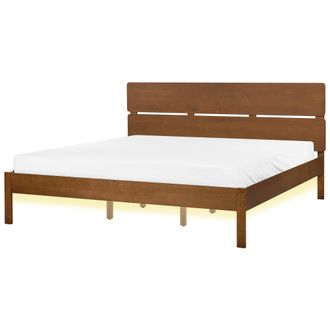 Beliani Cama Led Con Somier De Listones De Madera Oscura De Caucho Con Cabecero Estilo R&uacute;stico Minimalista 180 X 200 Cm Boisset
