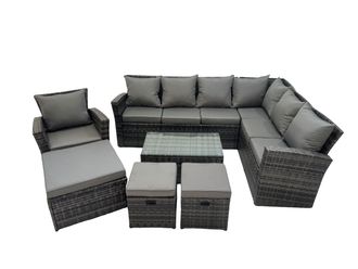 Fimous 10 Seater Garden Sofa Coffee Table Sets with Chair 3 Footstools in Dark Grey
