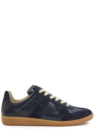 Maison Margiela Replica Panelled Leather Sneakers - Navy - 44 (IT44 / UK10)