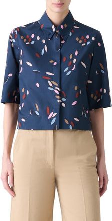 Akris Dropping Dots Short Sleeve Crop Button-Down Shirt in Ink-Multicolor at Nordstrom, Size 10