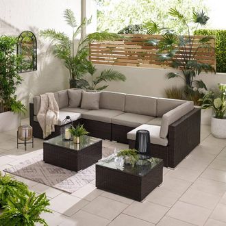 Furniturebox Orlando 6 Seat Modular Outdoor Garden Rattan Sofa in Brown