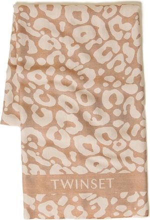 Twin-Set Sciarpa leopardato con frange - Marrone