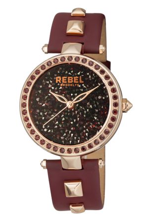 Rebel Rockers WoMens Rockaway Parkway Burgundy/Black Dial Leather Watch - One Size
