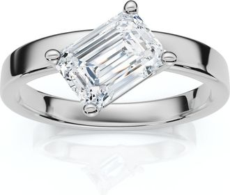 Pompeii3 1Ct Tilted Emerald Diamond Ring 14k Gold or Platinum Lab Grown