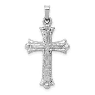 Diamond2Deal 14K White Gold Textured and Polished Fleur de lis Cross Pendant