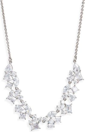 Nordstrom Cubic Zirconia Cluster Statement Necklace in Clear- Silver at Nordstrom
