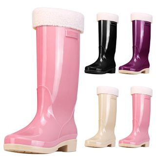 Generic Women Wellington Rain Boots, Knee High Wellies Boots with Plush Lined, Winter Warm Comfortable Chelsea Rainboots Waterproof Non-Slip Gardening Rain Sh