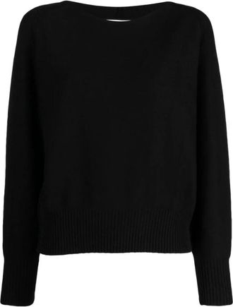 DKNY Casual Zwarte Trui met Gestikte Schouders - Dames - Ronde hals truien - Zwart - M - Katoen - Truien & Vesten
