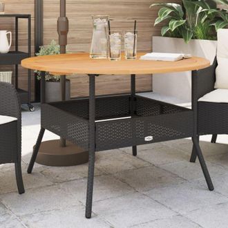 vidaXL Vidaxl - Mesa De Jard&iacute;n Superficie Madera Acacia Rat&aacute;n Negro &Oslash;110x71 Cm