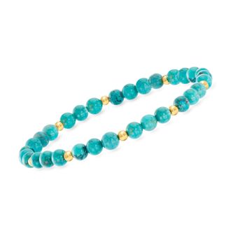 RS Pure by Ross-Simons 5mm Turquoise Bead Stretch Bracelet With 14kt Yellow Gold