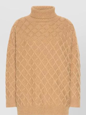 Max Mara cashmere wool oversized diamond-knit turtleneck sweater