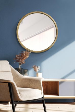 MirrorOutlet Solid Oak Round Deep Dish Framed Mirror 31 X 31 (80CM X 80CM) in Beige | Size: 1 Pack