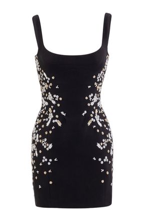 Saiid Kobeisy Jet-Black Crepe Mini Dress With Floral Hand-Embroidery