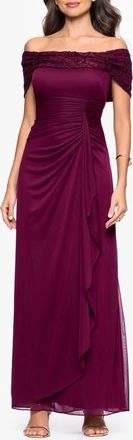 Betsy & Adam Glitter Lace Off the Shoulder Gown in Wine at Nordstrom, Size 10