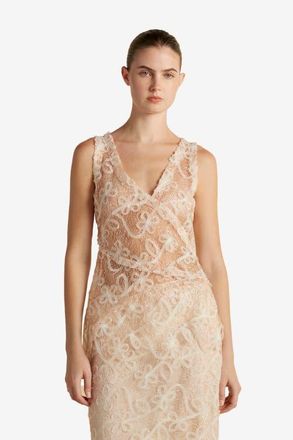 Marina Moscone Lace Patchwork Top in Nude at Nordstrom, Size 10