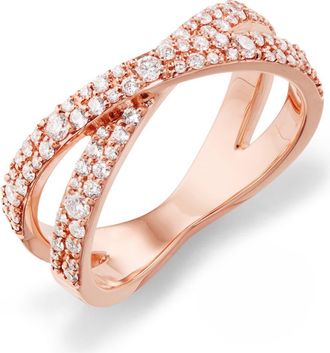 Lana Jewelry 14K Gold Scattered Diamond Crisscross Ring in Rose at Nordstrom, Size 7