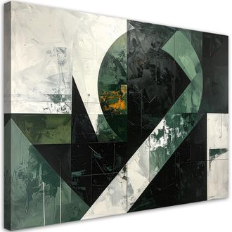 Feeby Cuadro En Lienzo, Abstracci&oacute;n Formas Verde Gris, 120x80