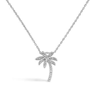 House of Brilliance 925 Sterling Silver Diamond Accent Palm Tree Pendant Necklace