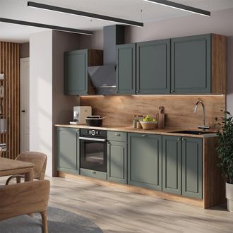 Vicco Mueble De Cocina Fame-line, Verde Dorado Casa De Campo/roble Dorado, 280 Cm Sin Encimera, Vicco