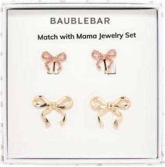 BaubleBar Match with Mama Set of 2 Bow Clip-On & Stud Earrings in Gold at Nordstrom Rack