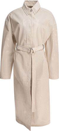 Max Mara Womens Beige Leather Coat - Ivory - Size EU 36 (Womens)