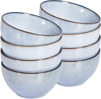 Beliani Beliani - Conjunto De 8 Cuencos De Gres Caol&iacute;n Artesanal Acabado Esmalte Reactivo Azul Claro Juniper