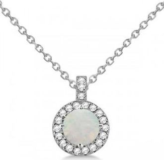 Allurez Opal & Diamond Halo Pendant Necklace 14k White Gold (0.68ct)