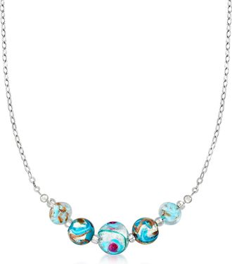 Ross-Simons Italian Multicolored Murano Glass Bead Necklace in Sterling Silver