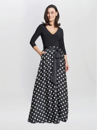 Gina Bacconi Womens Christina Spot Print Satin And Jersey Dress - Black - Size 12 UK