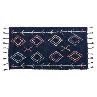 Beliani Alfombra De Algod&oacute;n Negro Azul Amarillo Blanco 80 X 150 Cm Hecho A Mano Corum