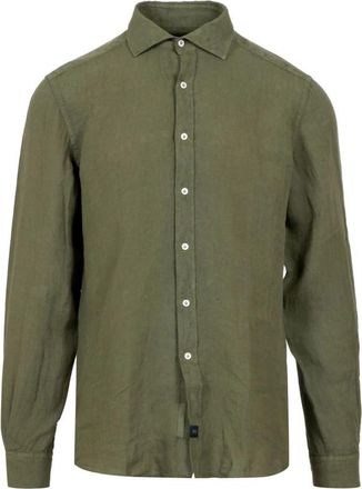 Fay Groen Linnen Overhemd met Kraag - Heren - Casual Overhemden - Groen - M - Linnen - Overhemden