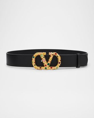 Valentino Garavani VLogo Signature Embellished Leather Belt, 40mm