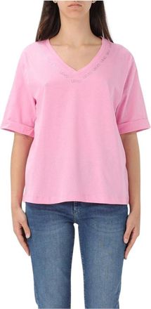 Liu Jo T-Shirts, female, Pink, M, Embroidered V-Neck T-Shirt White