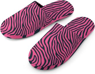 Generic Pinkblack Zebras Print Mens House Slippers Slip Indoor Slipper On Shoes Warm Outdoor