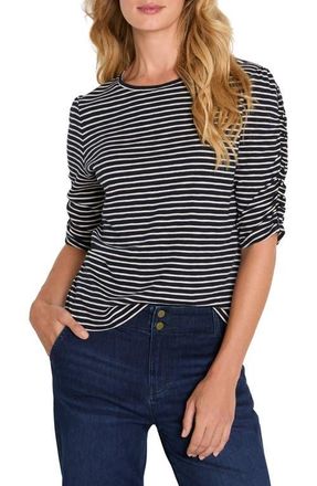 Nic+Zoe Striped Ruched Sleeve Top in Indigo Multi at Nordstrom, Size X-Large
