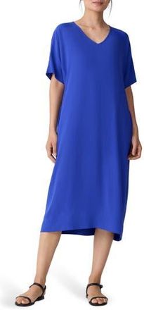 Eileen Fisher V-Neck Silk Midi Shift Dress in Royal at Nordstrom Rack, Size Xx-Small