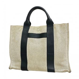 Herm&egrave;s Black Gray Canvas Tote Bag (Pre-Owned)