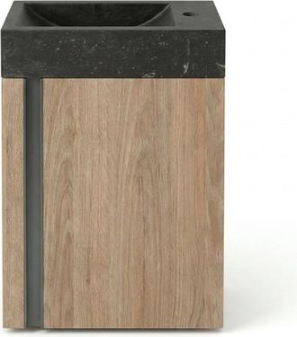 Saniclass Chaci Toiletmeubelset - 40x65cm - 1 deur - 1 kraangat - rechts - fontein natuursteen donker - eiken