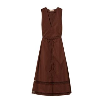 Twinset Lange poplin jurk - Dames - Casual kleedjes - Bruin - 2XS - Katoen - Kleedjes
