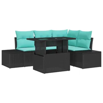 vidaXL Set Divano Da Giardino 6 Pz 4-numero Di Posti Nero E Blu Vidaxl