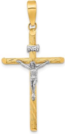 Diamond2Deal 14k Yellow Gold White Rhod Polished Textured INRI Crucifix Cross Pendant