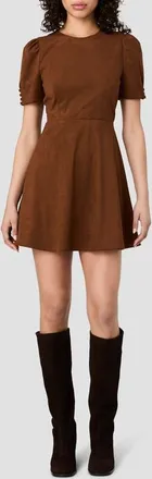 French Connection Sonja Short Sleeve Faux Suede Fit & Flare Minidress in Chestnut Brown at Nordstrom, Size 12