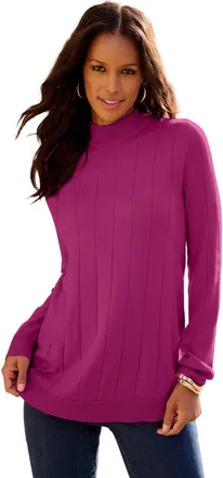 Roaman's Plus Size Drop Needle Mockneck Lightweight Sweater Knit in Raspberry at Nordstrom, Size Large