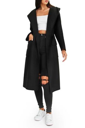 Belle & Bloom Runaway Wool Blend Robe Coat in Black at Nordstrom, Size Medium Au