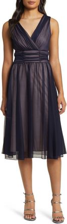 Connected Chiffon Overlay Fit & Flare Dress in Navy/mauve at Nordstrom, Size 10