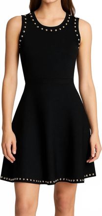 Parker Studded Fit And Flare Mini Dress In Black