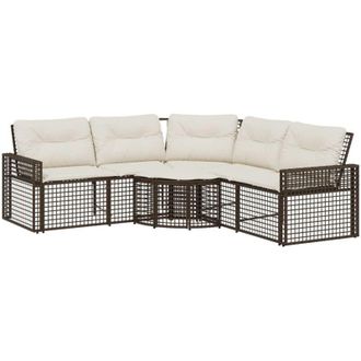 vidaXL Divano da Giardino a l con Cuscini e Pouf Marrone in Polyrattan - Vidaxl
