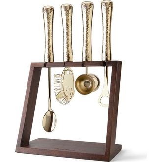 Final Touch 4 Piece Bar Tool Set with Stand - Brass Metal Handles in Gold at Nordstrom