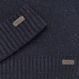 Barbour Mens Hat And Scarf Set Carlton Fleck Navy Acrylic